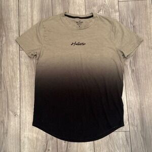 Hollister Men's Curved Hem Tee T Shirt Olive Black Ombre Size Small